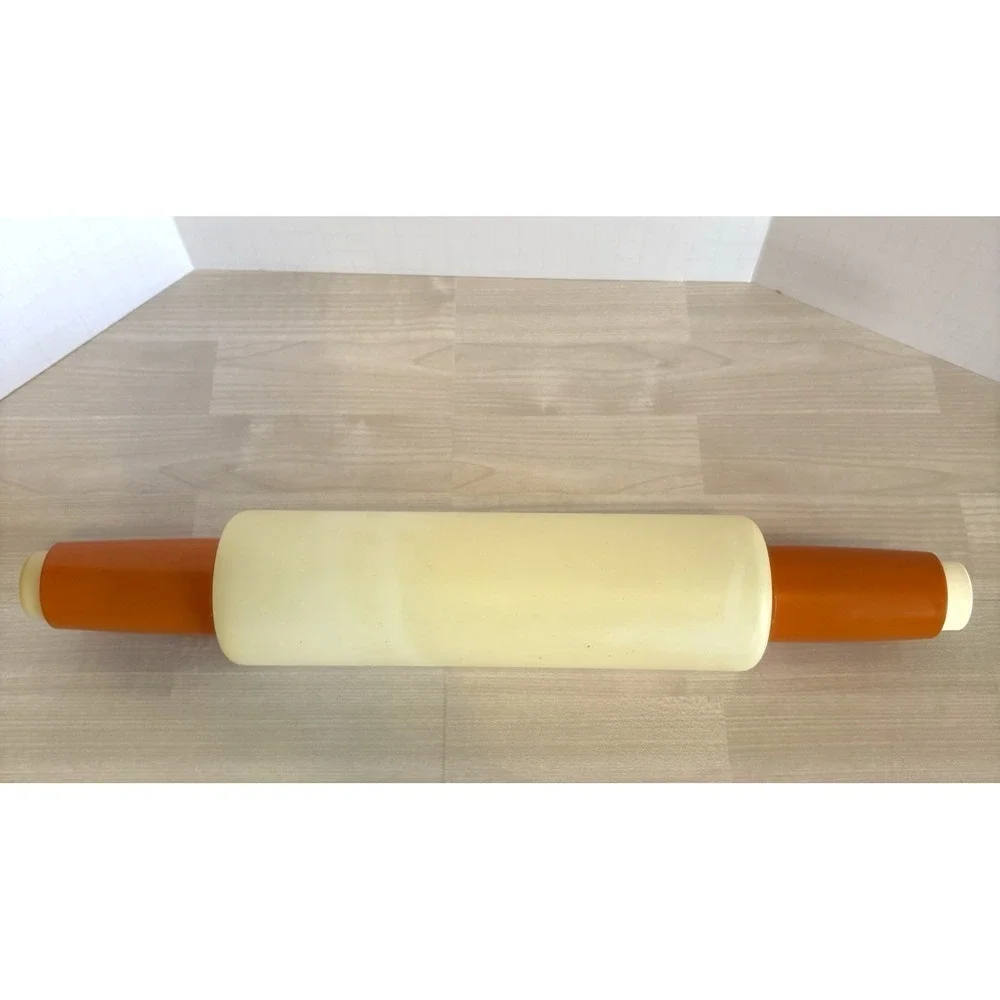 Vintage Tupperware Rolling Pin Fillable Pastry Dough Roller Orange Handles USA‎